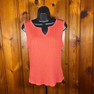 Katie Lee Collection L Y2K Ribbed Sweater Tank Coral Notched V Neck 90s